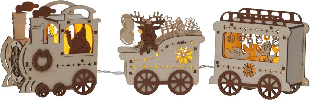 LED-Weihnachtszug mit Beleuchtung, Holzoptik