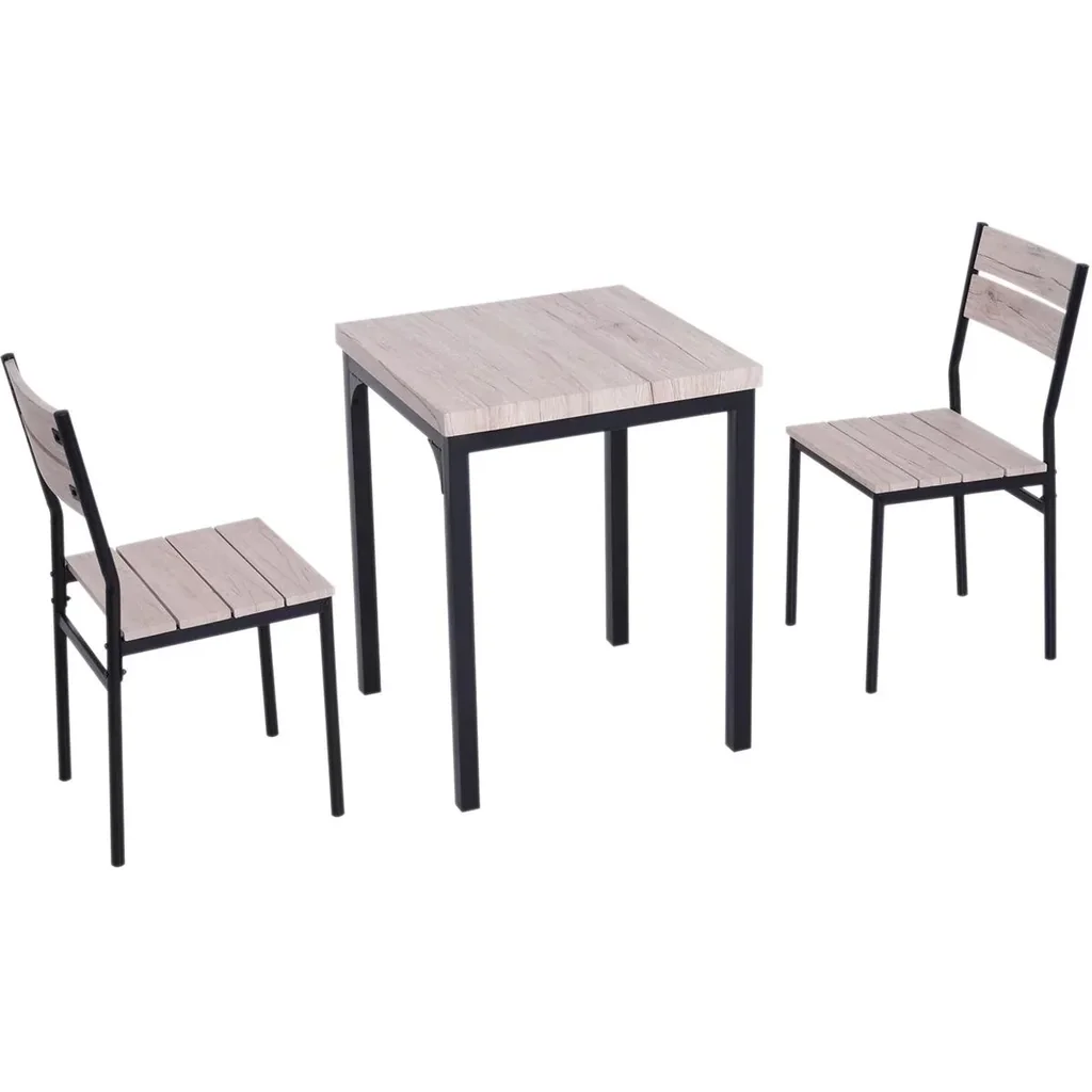 Esstisch-Set mit 1 Tisch und 2 Stühlen Naturholzoptik/schwarz