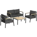 4-teiliges Gartenmöbel-Set inkl. Sofa, Gartenstühle und Beistelltisch Aluminium schwarz