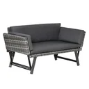 Poly Rattan Gartenbank 2 Sitzer Gartenmöbel Lounge Sofa Klappbare Armlehnen Stahl Grau 129 x 66 x 67 cm