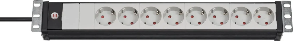 Steckdosenleiste Premium-Line 8-fach, 19" Format ideal für Serverschränke, ohne Schalter, schwarz/grau