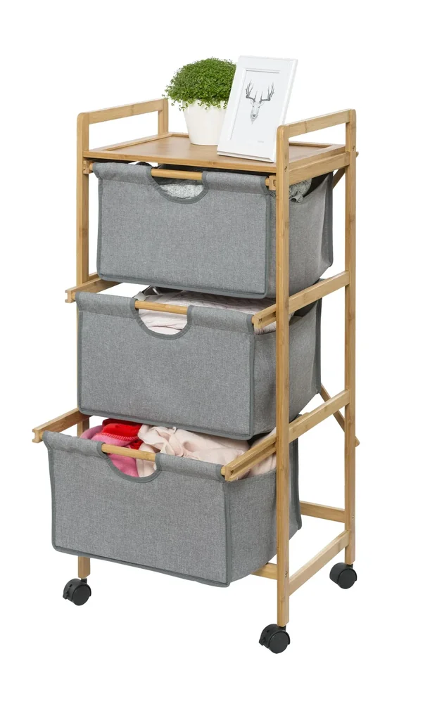 Roll-Wäschewagen „Bahari“, Bambus, 44 x 34 x 96 cm