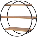 Wandregal Bücherregal Metallregal Hängeregal Dekoregal rund 3 Etage Metall + Holz Schwarz + Natur ?50 x 19cm