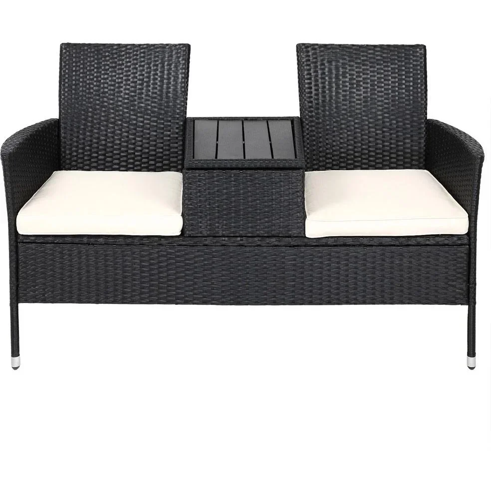 Gartenbank/ Love Bench mit Box/ Tisch mit Sitzpolstern 143x64x88cm - Schwarz