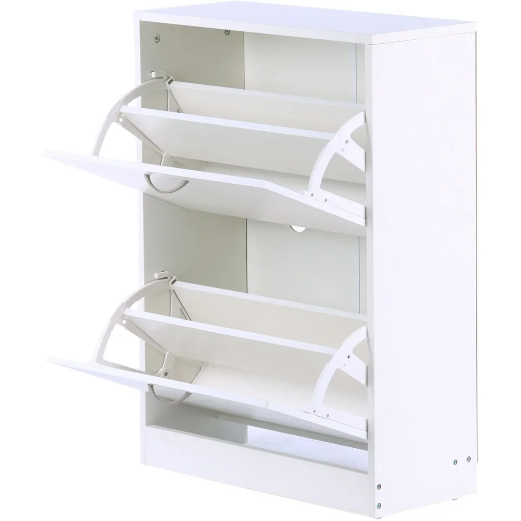 Schuhschrank Schuhkipper mit 2 Klappen 10 12 Paar Spannplatte Weiß 60 x 24 x 80 cm