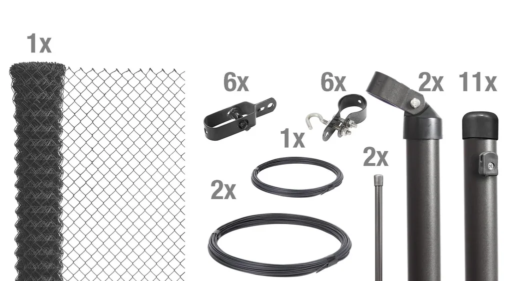 Maschendrahtzaun als Zaun-Komplettset, zum Einbetonieren, anthrazit-metallic, Höhe 80 cm, Länge 25 m