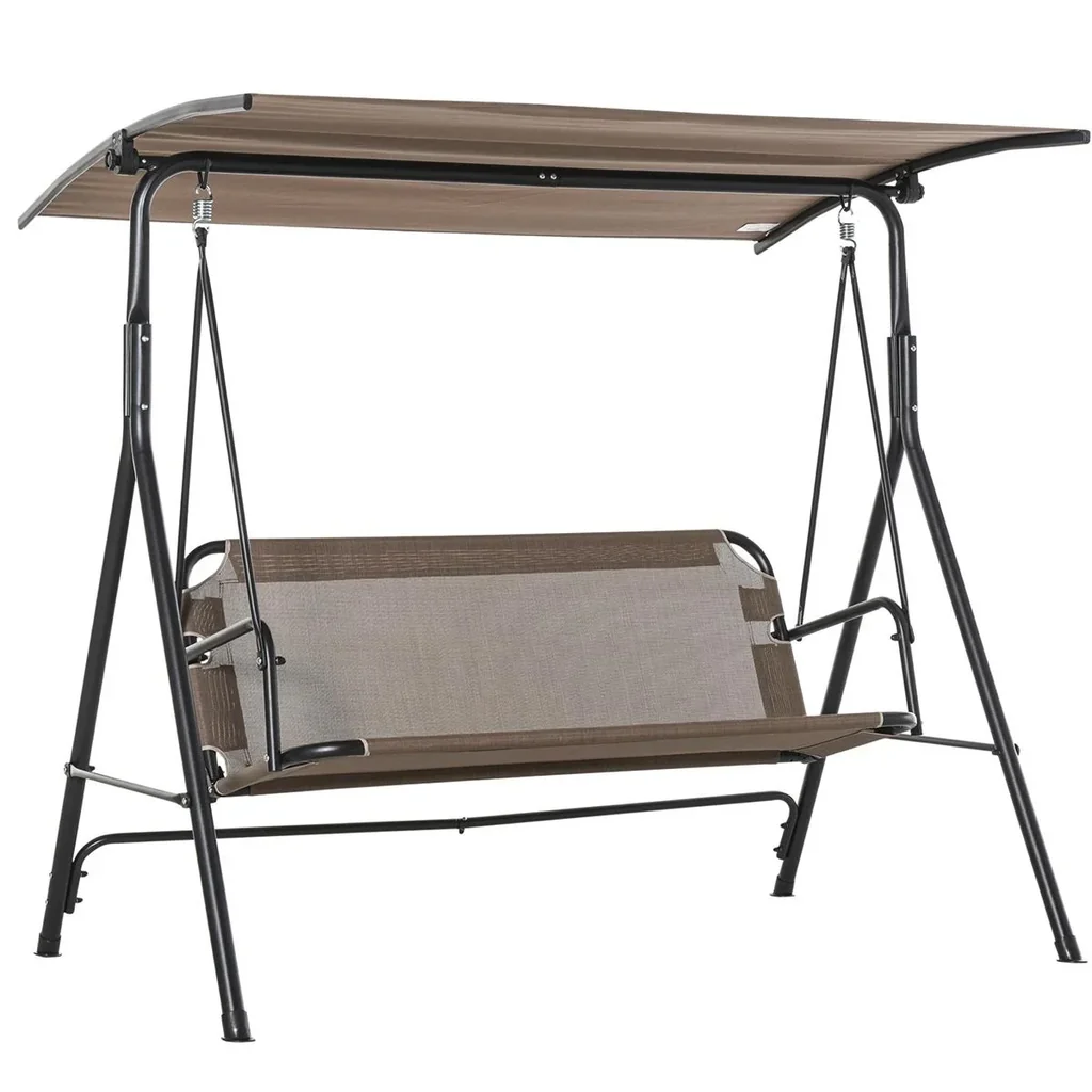 2-Sitzer Hollywoodschaukel Schaukelstuhl Outdoor Gartenliege UV-beständig Hochwertiges Metallrohr winkeleinstellbar Brau