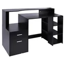 Schreibtisch mit Regal Computertisch Bürotisch mit Tischplatte für Drucker Schublade MDF Metall Schwarz 137 x 55 x 92 cm