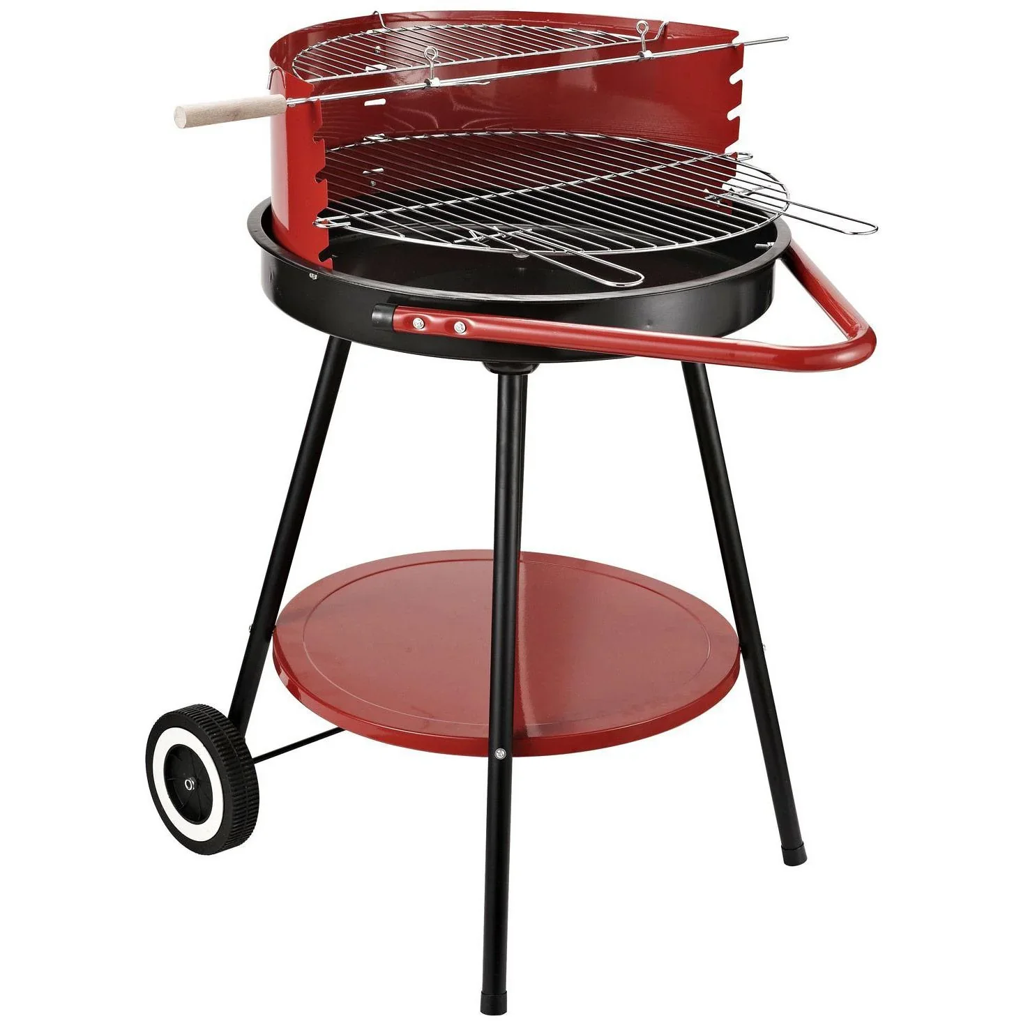 Holzkohlegrill Rundgrill auf Rollen mit Ablage Metall Rot