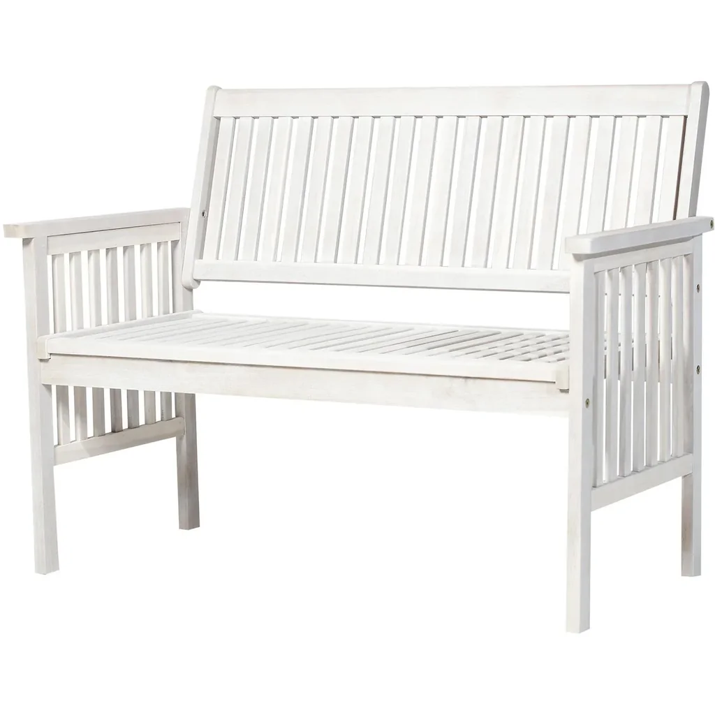 2-Sitzer Sitzbank Gartenbank Holzbank Bank mit Armlehne Landhausstil Akazienholz Weiß 117 x 63 x 90 cm