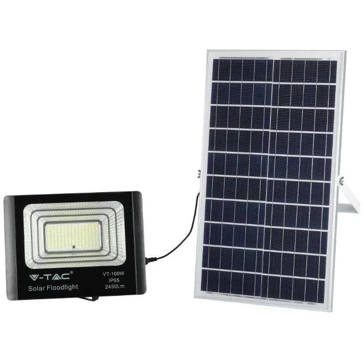 VT-100W Solar-Flutlicht mit Solarpanel - 2450 Lm - 6000K - Schwarz