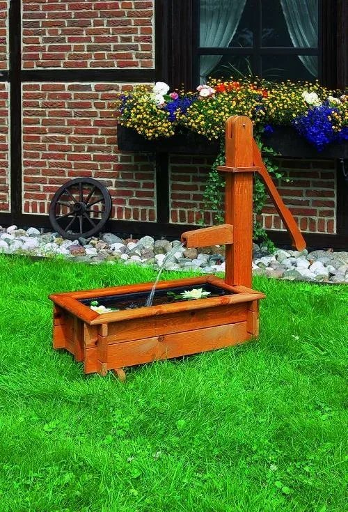 Holztrog eckig 70 cm als Wasserspiel Solar