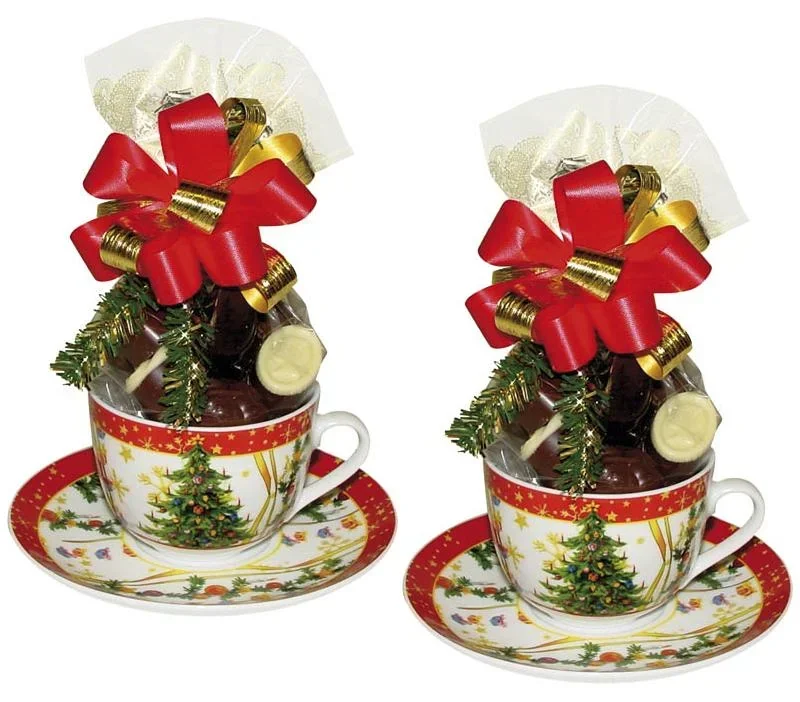 Weihnachtsgedecke im Set, je 3tlg., gefüllt mit je 100 g Pralinen