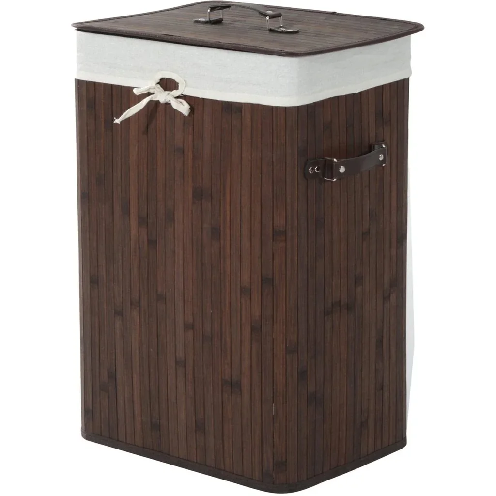 Wäschekorb Wäschesammler 72L Bambus Eckig braun
