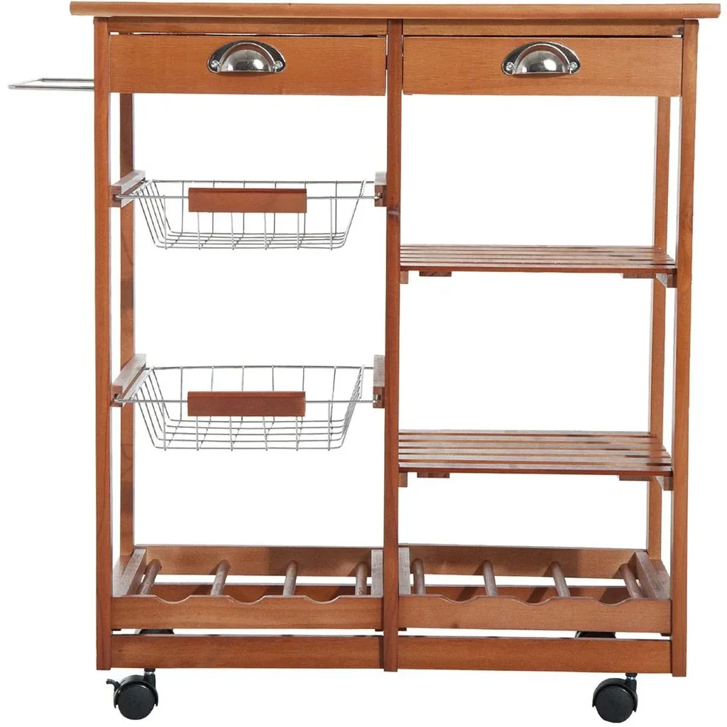 Küchenwagen aus Holz 2 Schubfächer und Flaschenablage