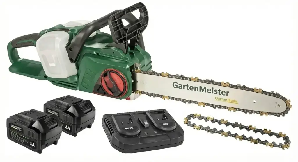 Set Akku-Kettensäge + 2 x Akku 4 Ah + Doppelschnell-Lader+Kette