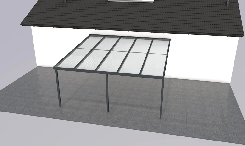 Terrassendach Premium, anthrazit, 5100 x 5060 mm - Polycarbonat Stegplatten 16 mm, bronze