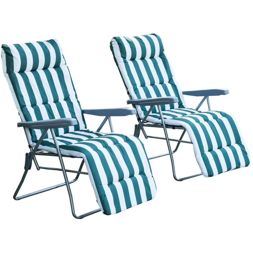 2 x Gartenstuhl Sonnenliege klappbar 5 Positionen Grün/Weiß