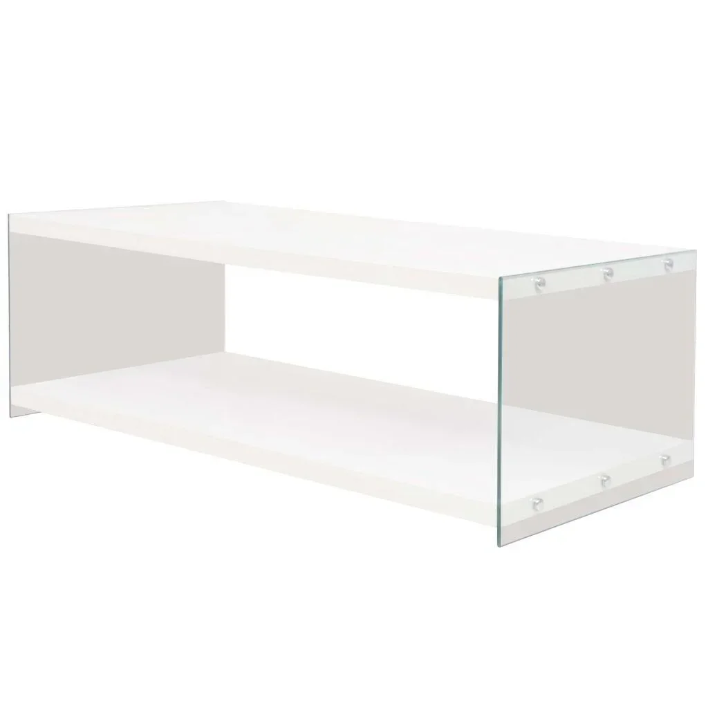 Couchtisch mit Ablage Glas MDF Hochglanz weiß