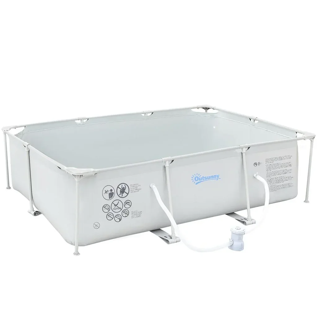 Rahmenpool mit Schlauch Draht Swimmingpool Schwimmbad Ablassventil für sauberen Wasser 1000D PVC Stahl Grau 292 x 190 x