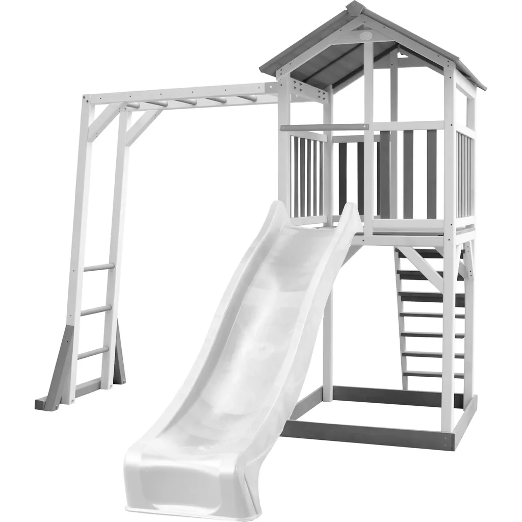 Beach Tower Spielturm mit Klettergerüst - Weiße Rutsche