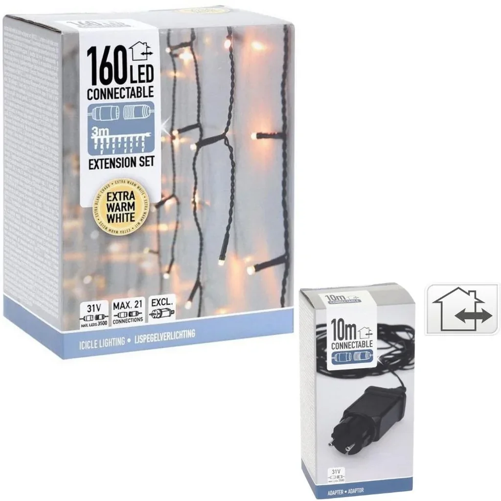 Weihnachtsbeleuchtung - Verkettbar - 160 LED - 3 Meter - Warmweiß + INCL. Adapter mit 10 Meter Kabellänge