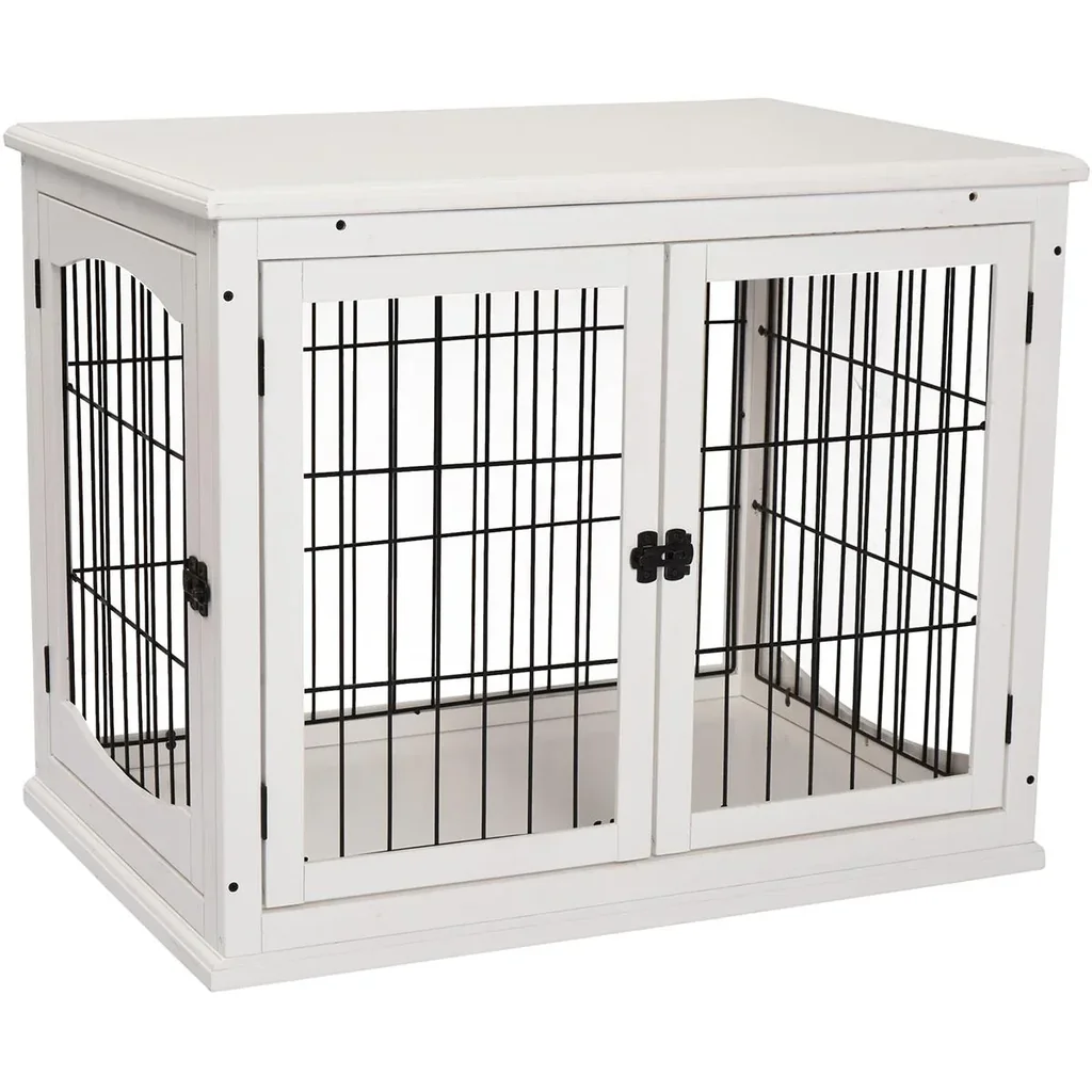 Hundekäfig für Zuhause 2 Türen MDF-Metall weiß