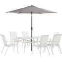 8-teiliges Gartenmöbel-Set mit Sonnenschirm, creme+hellgrau