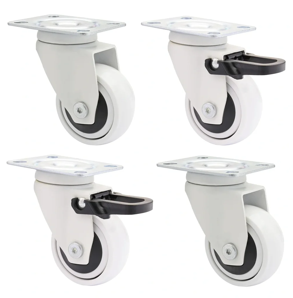 Design 3C Lenkrollen 4 teiliges Set - Ø 50 mm, soft, weiß, 2 Rollen mit & 2 ohne Feststeller, Tragkraft 50 kg / Rolle