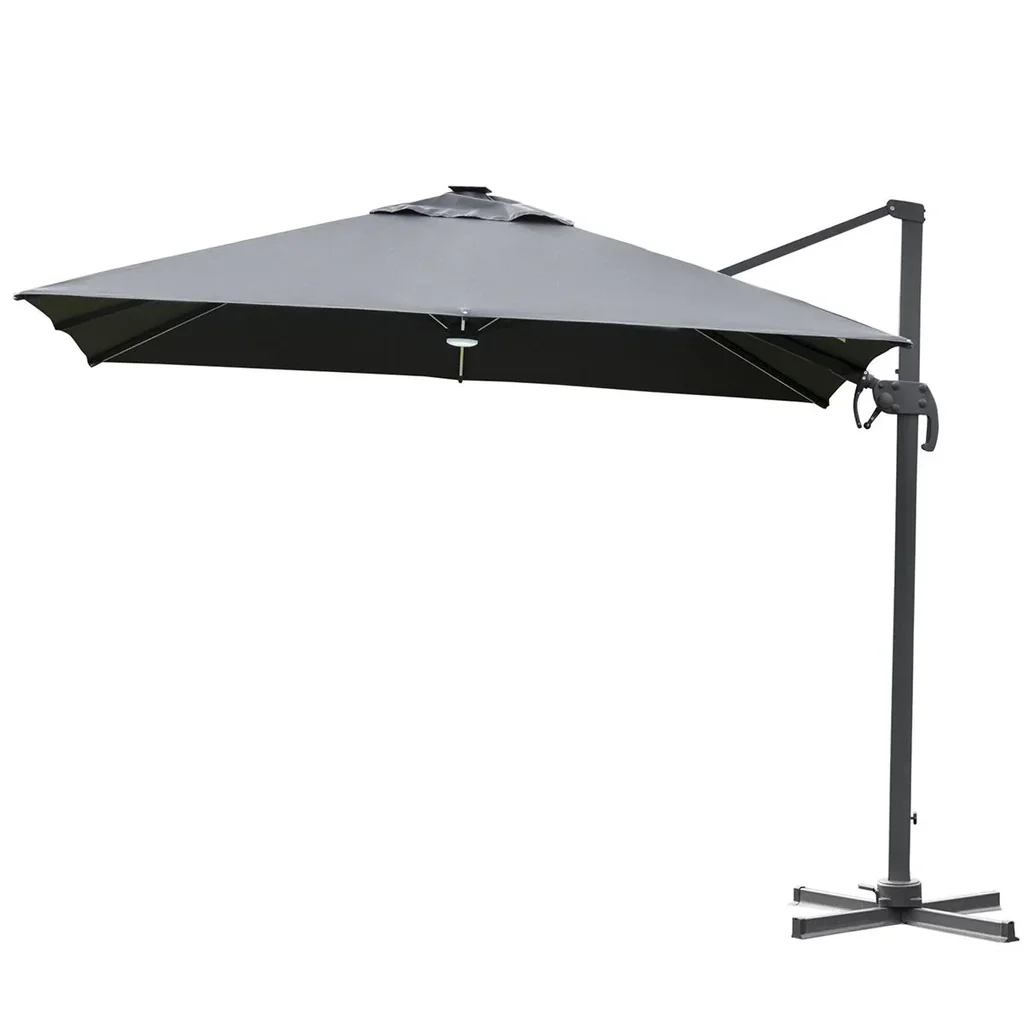 Sonnenschirm 3x3m Ampelschirm Alu Roma Schirm mit Solar-LED-Lichtern neigbar Dunkelgrau