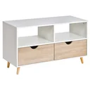 TV Schrank TV-Kommode Schrankelement mit Schubladen und Offene Regale Holz Weiß+Natur 99 x 39 x 58 cm