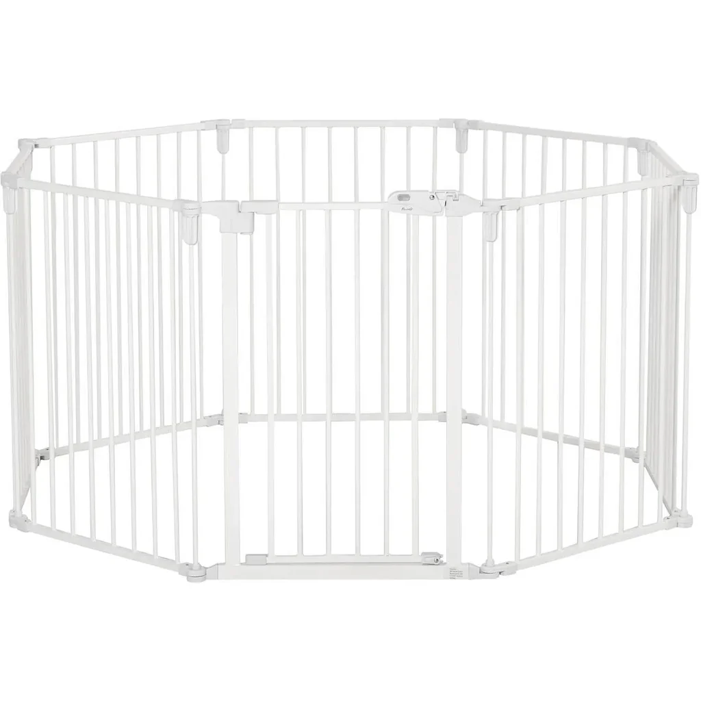 Welpenauslauf Freigehege für Hund Schutzgitter mit Tür Kaminschutzgitter flexible klappbar 8 Paneele je 60 x 76 cm Weiß