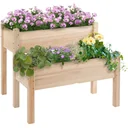 Hochbeet 2 Stufen Frühbeet Kräuterbeet Pflanzkasten mit 8 Abflusslöchern Massivholz Natur 86 x 85 x 72 cm