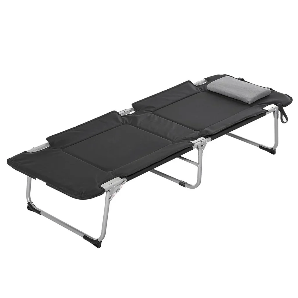 Campingbett Feldbett Klappbett mit Kissen inkl. Tasche Schwarz+Silber 183 x 66 x 33 cm