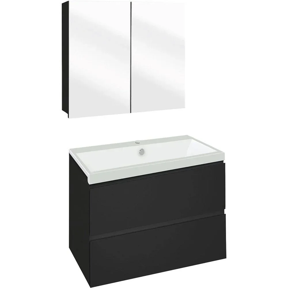Concept Badezimmermöbel met Spiegelschrank 60cm - schwartz/Weiss