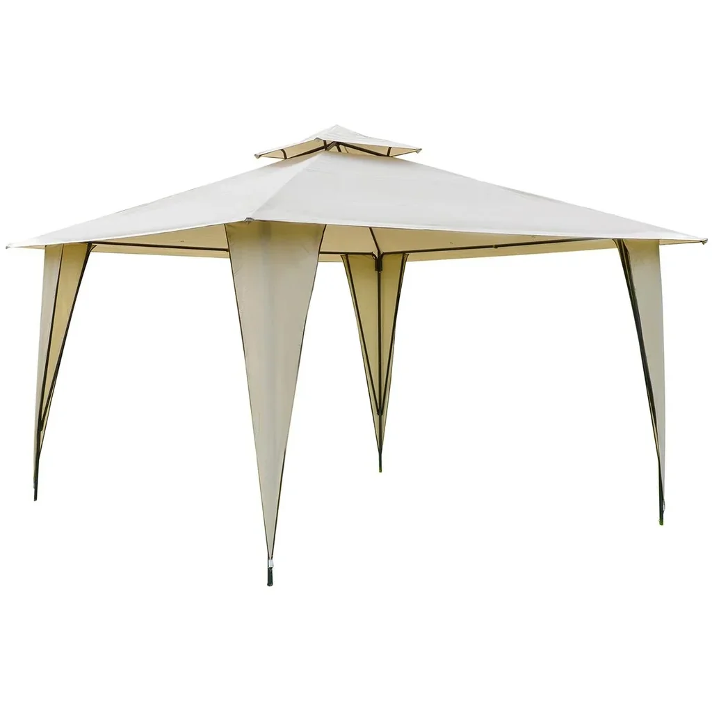 Pavillon Partyzelt mit Doppeldach 3,5x3,5x2,7m Festzelt Gartenlaube Metall Polyester Beige