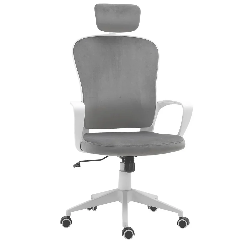 Bürostuhl mit Wippfunktion ergonomischer Drehstuhl höhenverstellbar mit Armlehne Kopfstütze samtartiges Polyester Türki