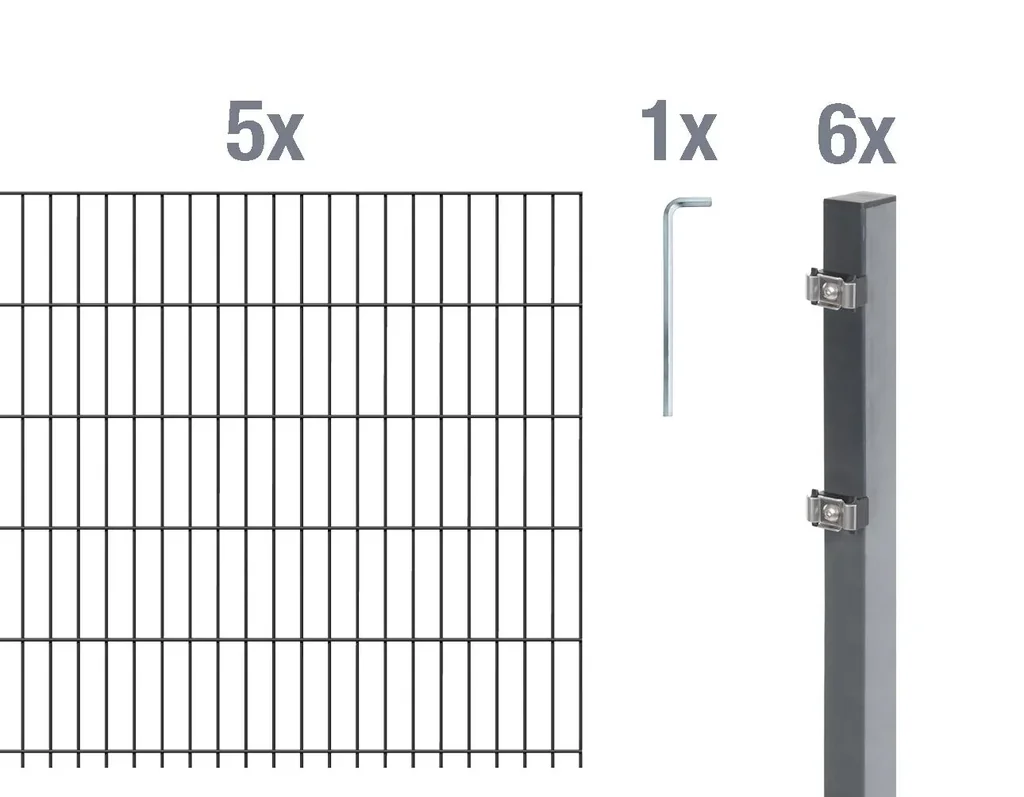 Doppelstabmattenzaun Komplettset, anthrazit, Höhe 80 cm, Länge 10 m