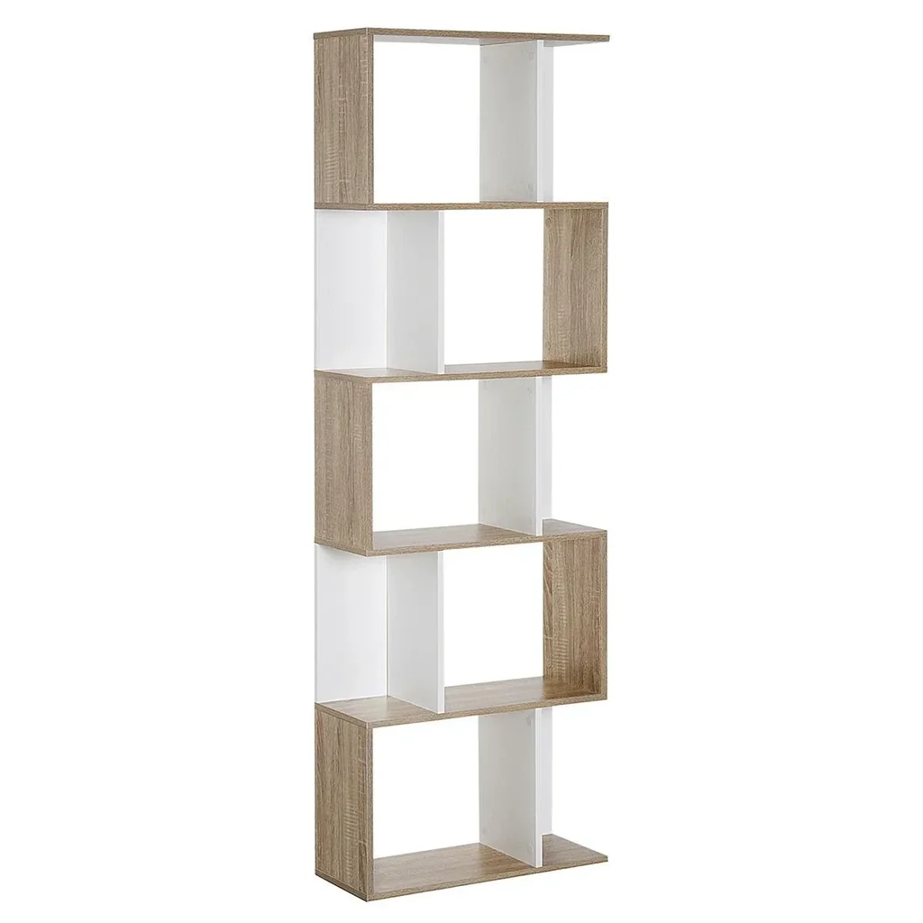 Bücherregal S-förmig Ausstellungsregal Standregal 5-stöckiger moderner Raumteiler Spanplatte Weiß 60 x 24 x 184,5 cm