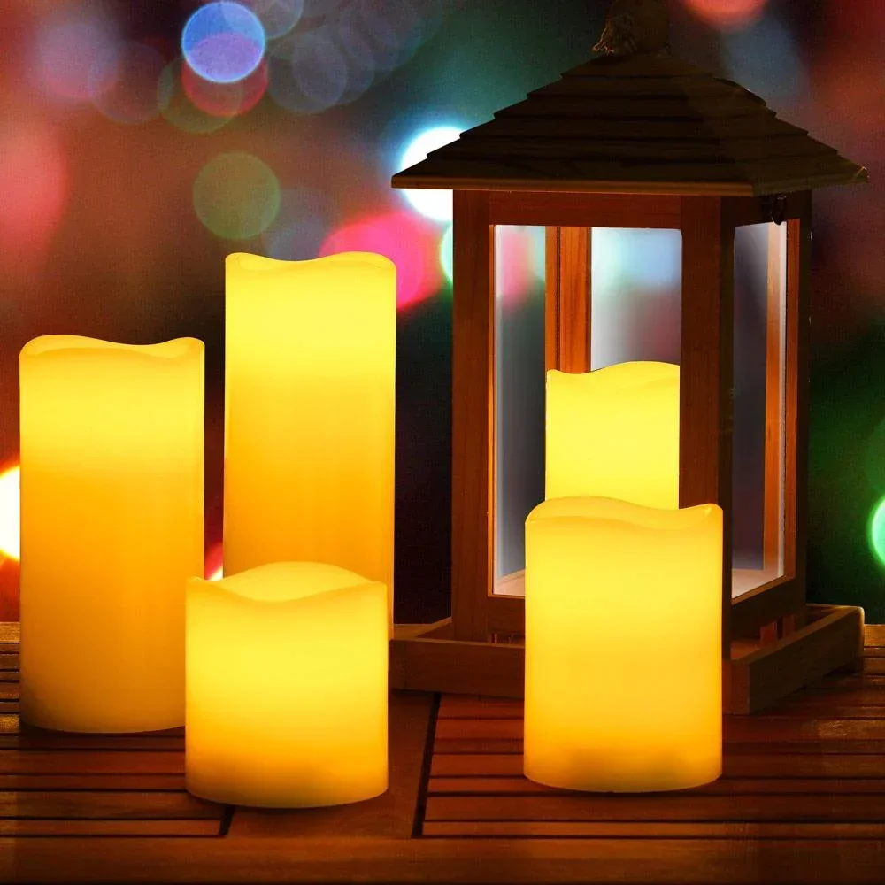 5 LED-Flacker-Echtwachskerzen weiß mit Fernbedienung & Timer