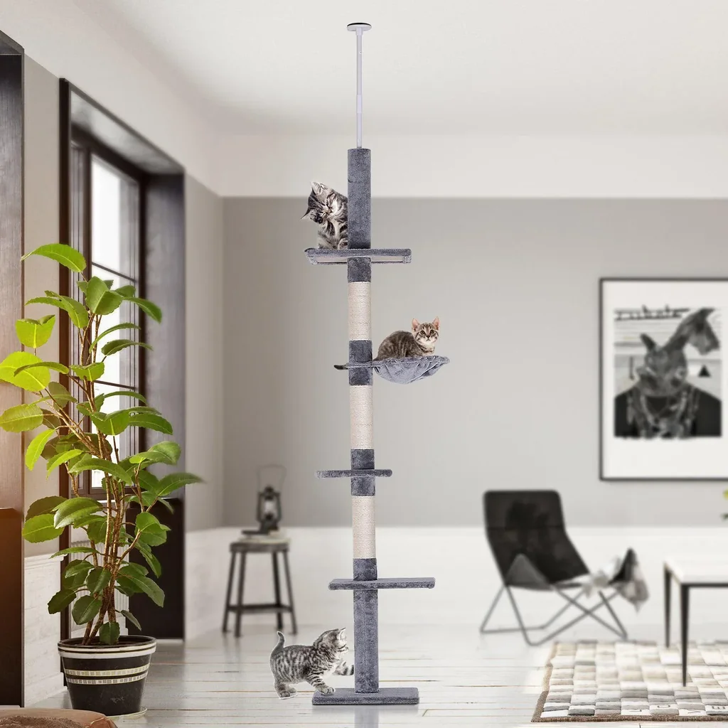 Kratzbaum Kletterbaum Spielbaum deckenhoch höhenverstellbar Katzenkratzturm für Katzen
