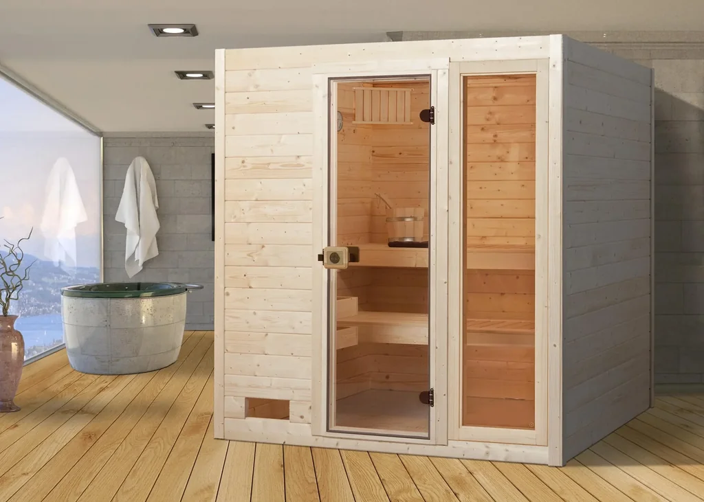 Massivholzsauna VALIDA 3 Glastür + Fenster
