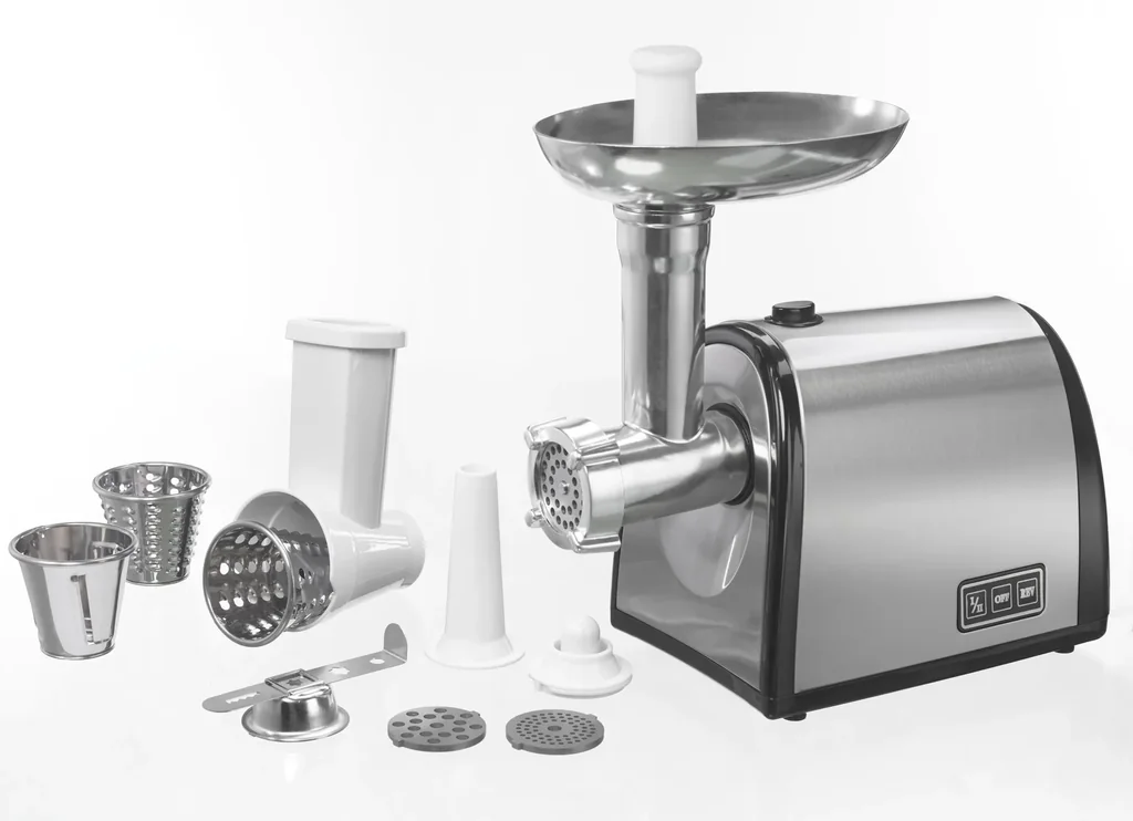 Edelstahl Fleischwolf mit Spritzgebäckvorsatz und Gemüseschneidaufsatz