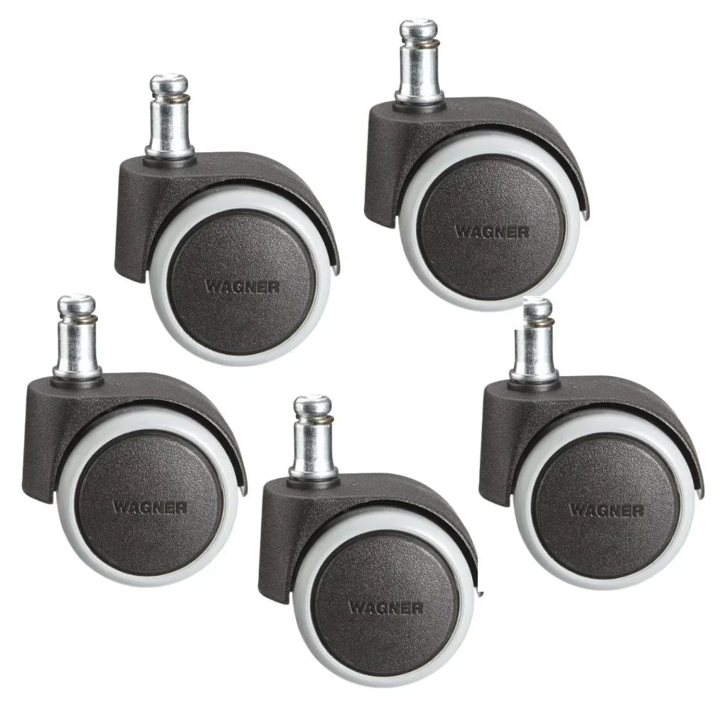 Drehstuhlrollen/Bürostuhlrollen 5 teilig Ø 50 mm, soft, intervallgebremst, Steckstift 11 x 20 mm, Tragkraft 50 kg/Rolle