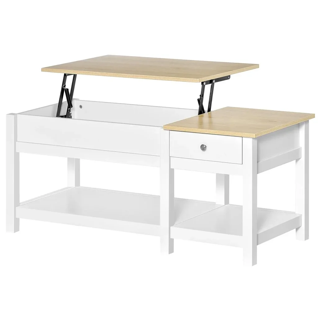Couchtisch Wohnzimmertisch mit Schublade Beistelltisch Kaffeetisch Teetisch Nachttisch MDF Weiß+Eiche 108 x 48 x 48 cm