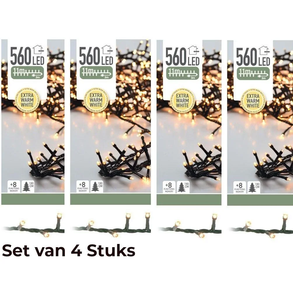 4x Weihnachtsbaumbeleuchtung 11 Meter Warmweiß - 560LED Für Innen und Außen