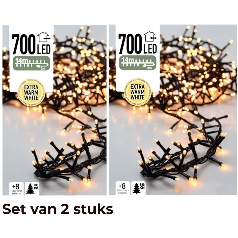 2x Weihnachtsbaum Lichter 14 Meter Warm Weiß - 700LED für Innen und Außen