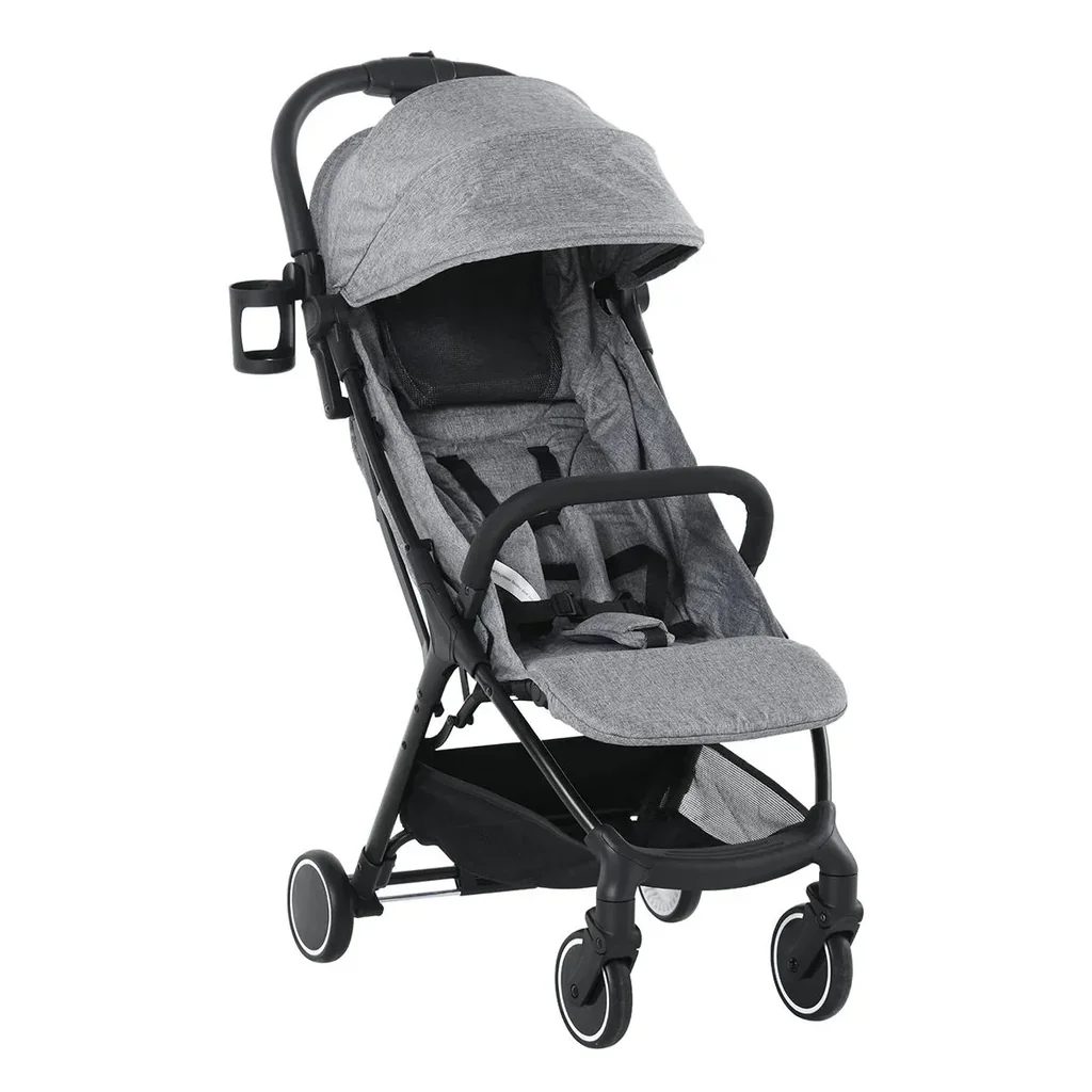 Kinderwagen mit Sonnensegel faltbarer Baby Buggy mit verstellbarer Rückenlehne und Fußstütze Aluminium Leinen EVA Grau+S