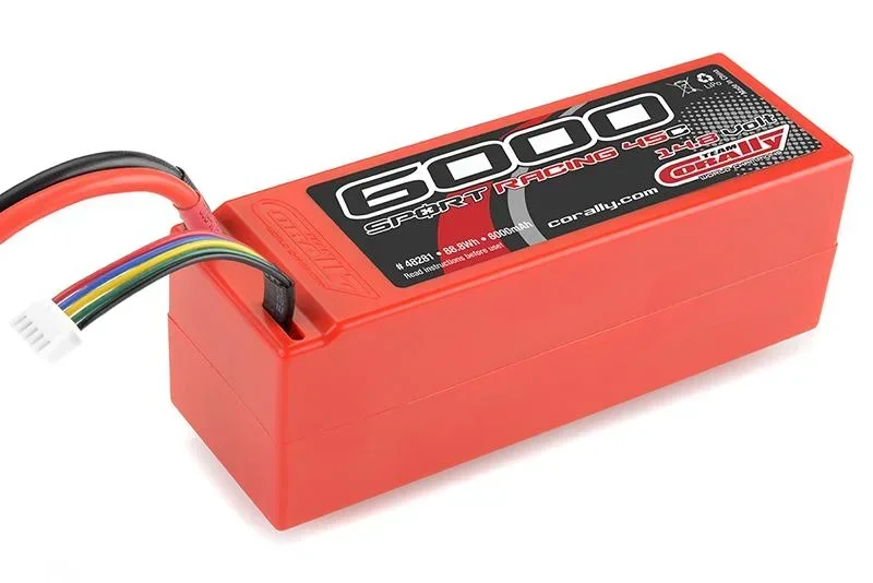 Wettbewerbs Li-Po Akku Sport Racing "45C", 6000 mAh, 14,8V, 4S, Stick Hardcase, 2 Awg Silikonkabel, T-Plug Buchse
