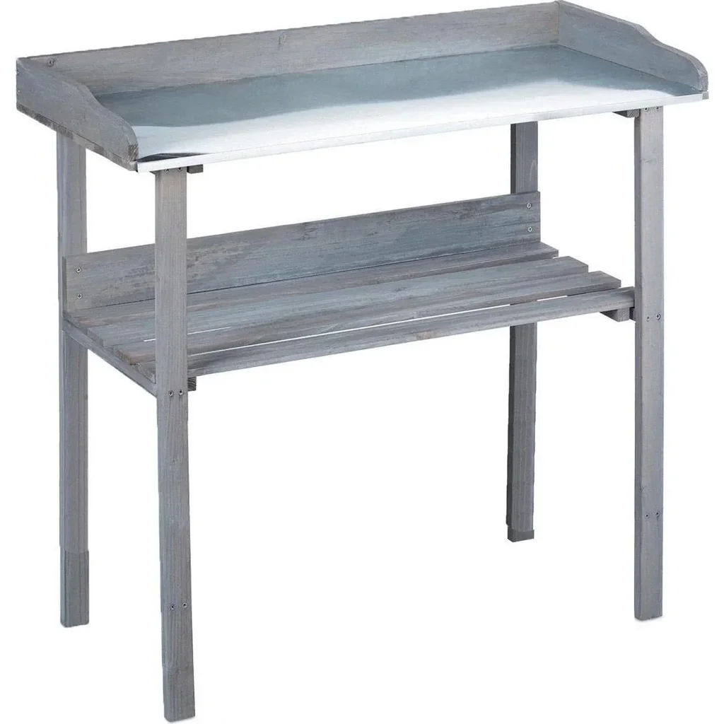 Garten Pflanzgefäß mit Zinkplatte und Holzablage - Gartentisch - Anthrazit - 78 x 38 x 86 cm